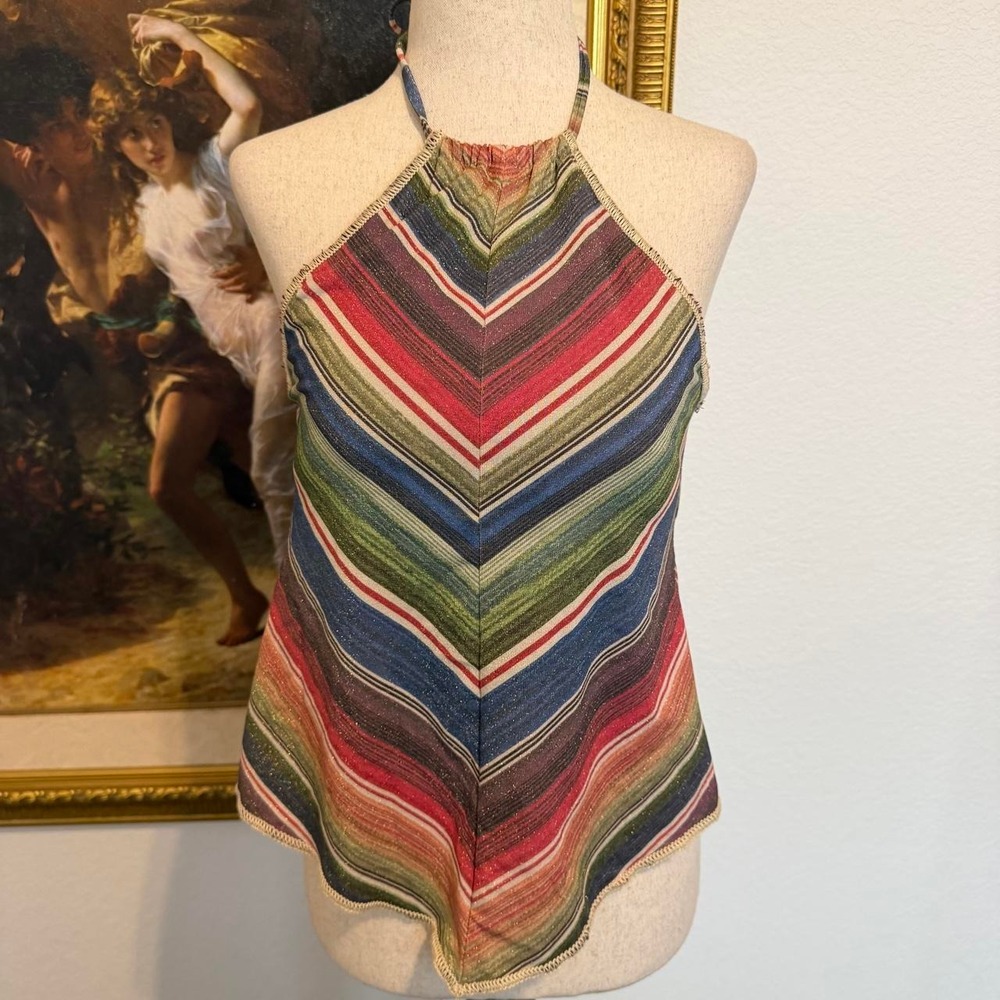Boho Shimmer Festival Halter Tankini Top with Beaded Detail